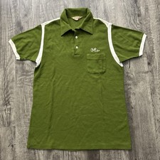 Vintage 60s Bowling Chain Stitch Polo Shirt Hilton Green M