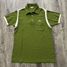 Vintage 60s Bowling Chain Stitch Polo Shirt Hilton Green M