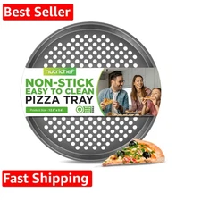 12.8 Inch Nonstick Pizza Pan for Oven - Carbon Steel Pizza Baking Tray with A...