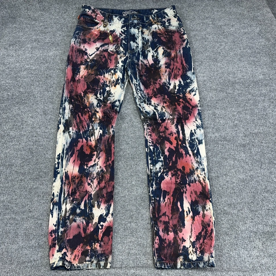 Jean Robins Para Hombres 36x32 Tie Dye Denim Regular Recto Tachonado Solapa Bolsillo *LEER* Foto 2 de 4