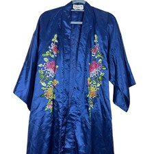 NWOT Golden Dragon Hand Embroidered Silk Kimono Robe Lined Floral Vintage Style