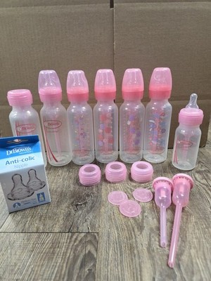 Dr. Browns Pink Baby Bottles 8 Ounce Lot Extra Pieces + 4 Ounce + Nipples