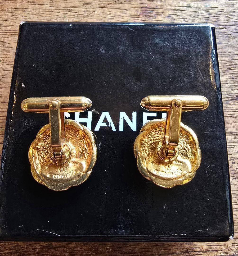 Chanel Vintage CC Logo Button Cufflinks Cuffs Gold Plated Men's