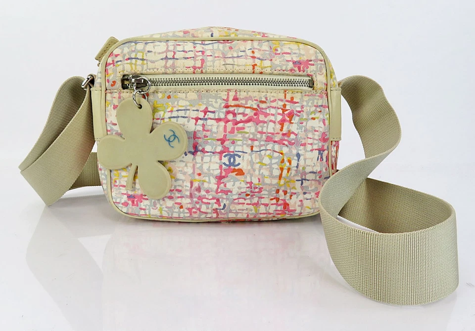 Auténtico bolso de hombro CHANEL multicolor de lona y cuero #61785 Foto 2 de 4