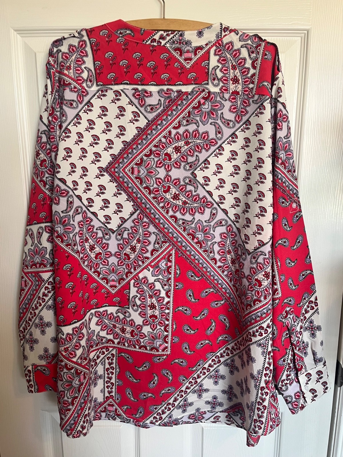 Calvin Klein Roll Sleeve V Neck Button Down Women’s PLUS Size Paisley L/S Blouse thumbnail 14