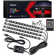USB Interior Lights 4PCS Multicolor Music LED Strip Car Accent Lighting Kit