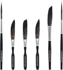 Complete 6 Brush Set For Pinstriping Professional Quality Long Handle Black