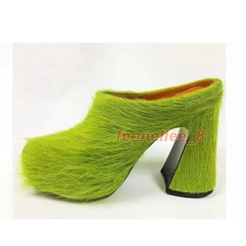 Zapatos de mula de crin de caballo con plataforma de tacón alto grueso talla grande para mujer - Imagen 2 de 31