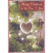 White Fuzzy Heart Ornament on Tree Branch Strained Relationship Christmas Card