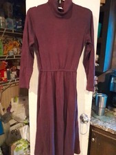 Vintage Lands End Purple Size Petite Small Long Dress Elastic Waist Long Sleeved