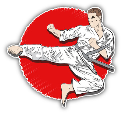 Karate Fighter Kick Car Bumper Sticker Decal 5'' x 5''