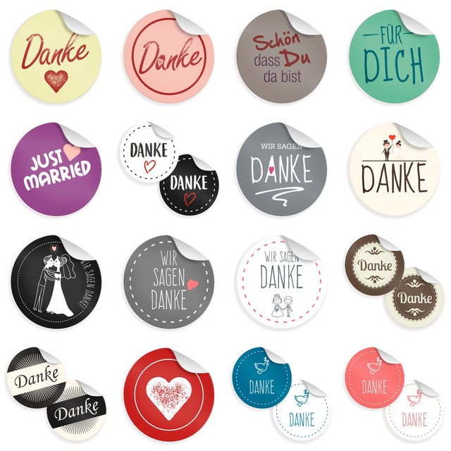 24x Sticker 4cm Geschenk Aufkleber rund Spruch Etiketten Gastgeschenk Danke