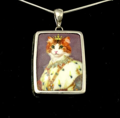 Sterling Silver Renaissance Regal Royal Cat Princess Queen portrait Necklace