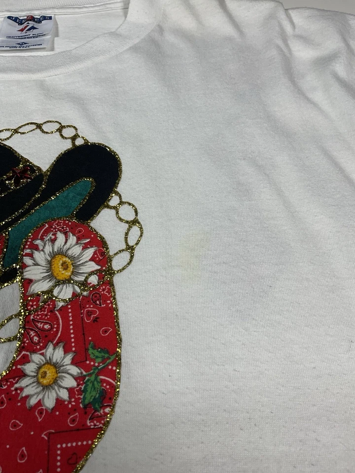 Vintage Cactus T Shirt Sz XL Disco Cowboy Patchwork Glitter Rhinestone Art 90s - Image 2 of 4