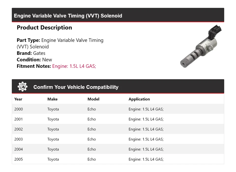 Para Toyota Echo 2000-2005 1,5 L L4 motor de gas VVT puertas solenoides 2001 2002 2003 Foto 2 de 4