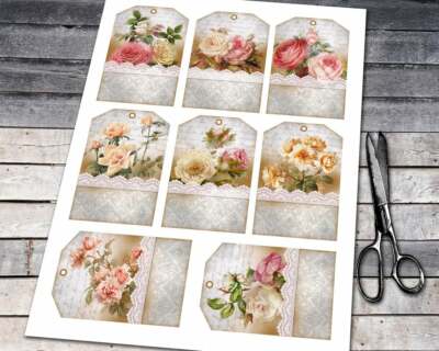 8 Scrapbook Papier Ausschneidebogen Bastelpapier Vintage Rose Anhänger 300g