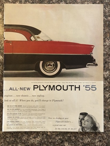 1955 Plymouth Belvedere Sport Coupe PRINT AD Big Powerful Young In Heart VTG 50s - Picture 7 of 11