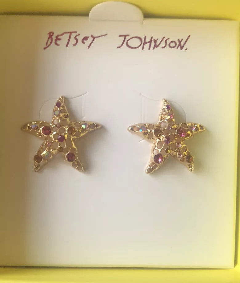 Betsey Johnson Gold Tone Cruise Control Starfish Stud Earrings Crystal  Accents