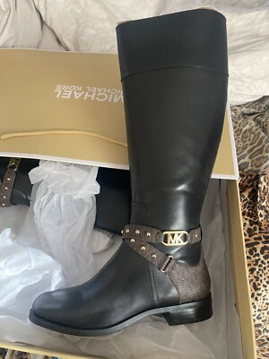 Michael Kors Kincaid Riding Boot Blk/Brown NEW