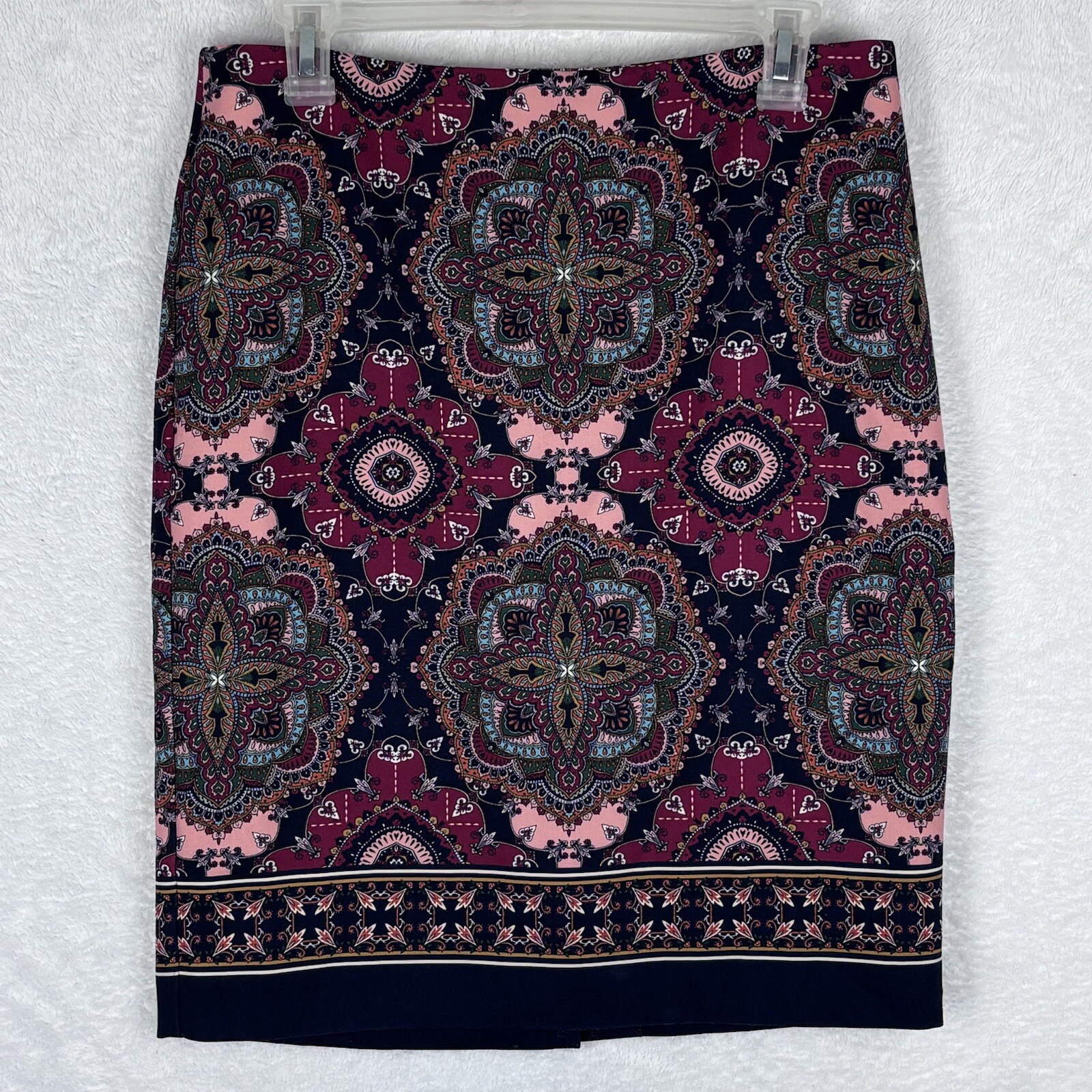 TALBOTS Women's Pink/Black/Red Geometric Knee Length Lined Skirt Size 6P