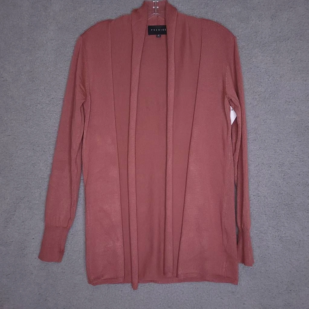 Premise Womens Cardigan Sweater Solid Pink Long Sleeve Open Front Fly Away M