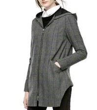 Thakoon Sz M Plaid/herringbone Hooded Academia Coat Gray/blue Plaid Fall Winter