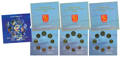 FINNLAND ORIGINAL-KMS 1999/2000/2001 TRIPLE-SET STEMPELGLANZ 3 x 3,88 EURO