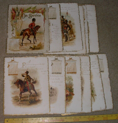 ANTIQUE 1896 VICTORIAN ON SERVICE BRITISH ARMY GUARDS 12 PAGE CALENDAR 10" x 13"