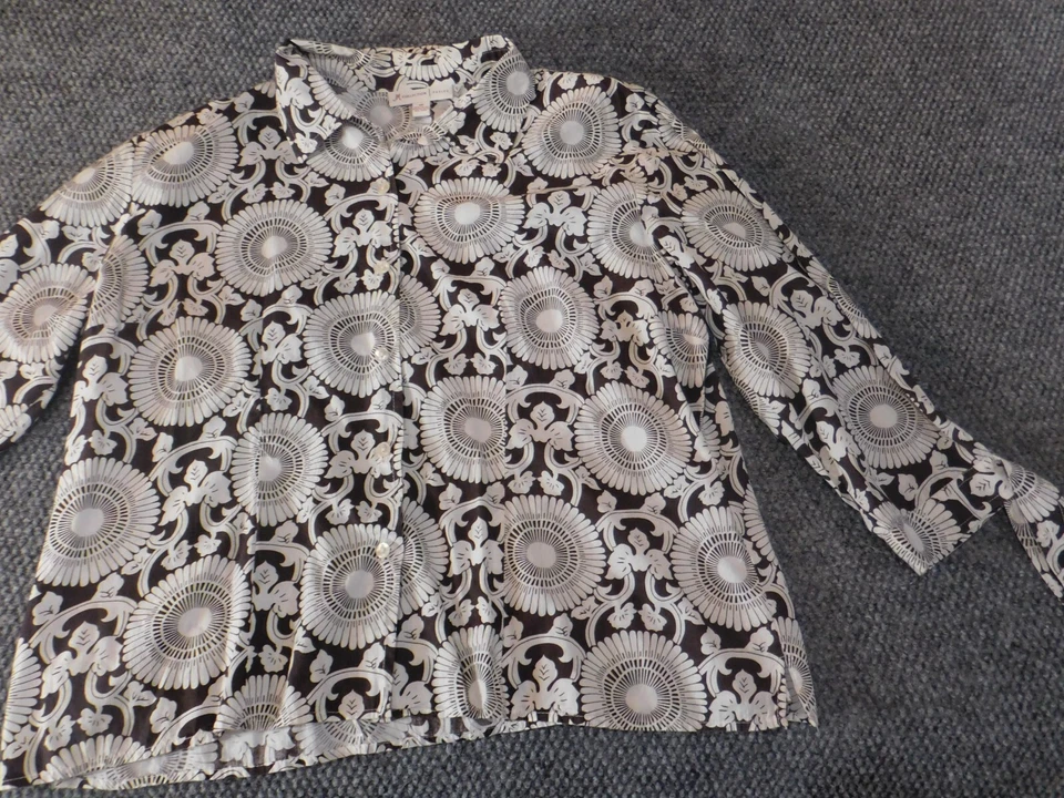 JM Collection top 10 Petite brown floral womens button up classic geometric - Image 2 of 4