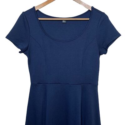 Forever 21 Mini Dress Fit and Flare Navy Blue Round Neckline Cap Sleeves Medium Forever 21 Mini Dress Fit and Flare Navy Blue Round Neckline Cap Sleeves Medium