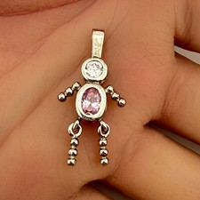 Vintage 925 Sterling Silver Birthstone "October" Little Kid's Pink Pendant 2.4g