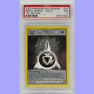 Pokemon 1st Edition Metal Energy Holo 19/111 Neo Genesis PSA 7