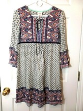 KNOX ROSE Women's Rayon Multi Color Boho Peasant Tunic Dress Size S
