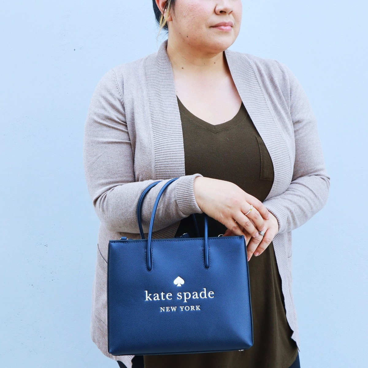 kate spade ネイビー トートバッグ NWT Kate Spade TRISTA Leather Sam Bag Tote w Bow Tie Navy | eBay