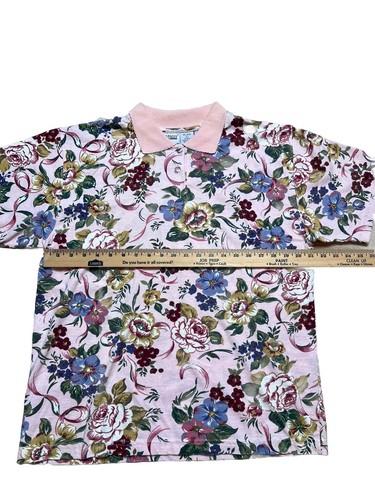 Vintage Floral Women L Pink Boxy Short Sleeve Shirt Cottagecore Eclectic Grandma - Picture 6 of 11