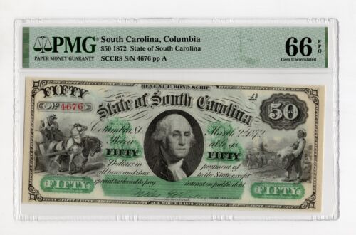 1872 $50 State of South Carolina Columbia, SC - PMG 66 EPQ