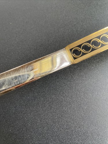 Vintage German Brass Scissors & Letter Opener Set Black Sheath MCM - Picture 5 of 15