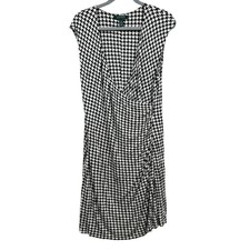 Lauren Ralph Lauren Women's Black White 1X Houndstooth Faux Wrap Ruched Sheath