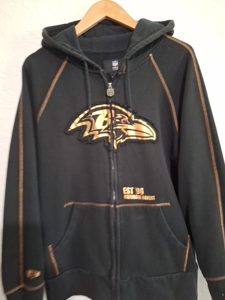 Baltimore "RAVENS FOOTBALL" Hooded  Full Zip Hoody Logo Black Womens XL Y2k  - Image 4 of 4