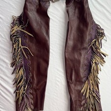  RARE Eggplant Purple Leather Chaps with Fringe and OSTRICH details
