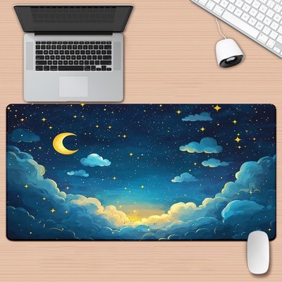 40*90cm1pc Night Sky with Moon and Clouds Pad for Desk, Gaming, Office Decor, No