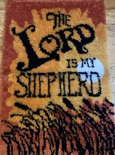 Vintage 70s Handmade The Lord is My Shepherd Large Latch Hook Rug USA 37X24  