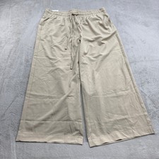 Palm Rio Wide Leg Pants Women's L Beige Drawstring Elastic Waist Pockets Chic