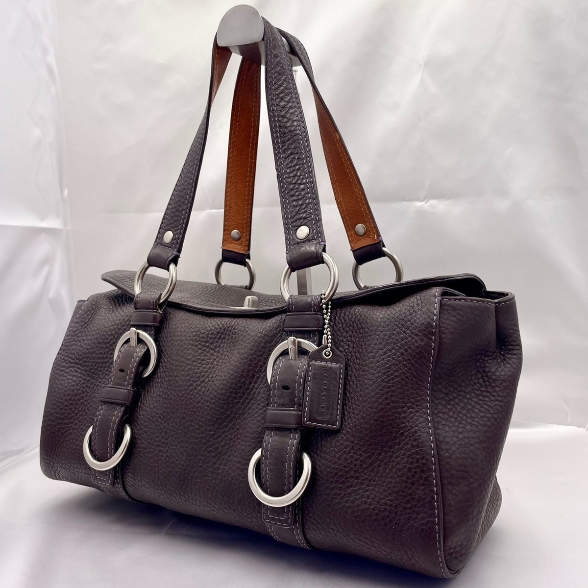 COACH 10134 Chelsea Satchel Handbag Brown Leather Turn lock From