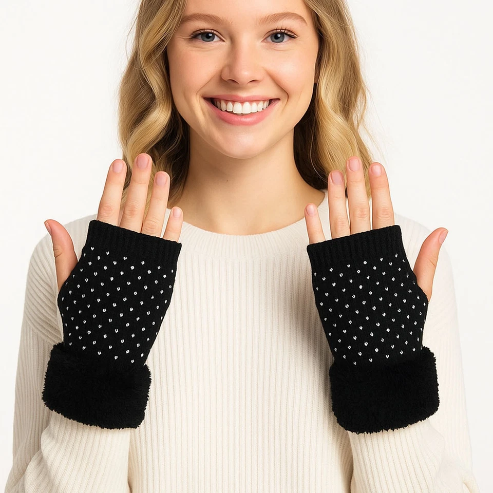 Guantes sin dedos exclusivos de invierno con estrás de color liso para mujer C.C Foto 3 de 3