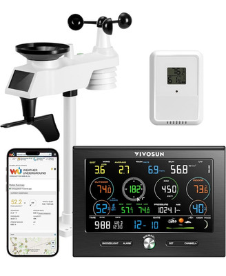 VIVOSUN 18-in-1 Wi-Fi Weather Station w/ Outdoor Sensor 7.6'' Color Display