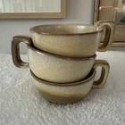 3 Vintage Frankoma 4SC Pottery Soup Mugs Bowls Square Handles Plainsman Gold