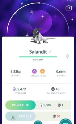 Shiny Salandit Female Pokemon Tr@de Go