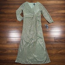 Adrianna Papell Women’s Size 18 Green Slate Metallic Mesh Draped Gown Dress