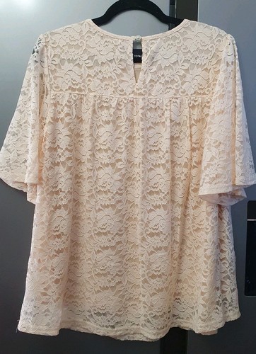 Grecerelle Cream Lace Blouse XL Womens Flare Top Short Sleeve Lined Boho Fairy - Picture 15 of 16